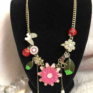 Vintage Betsey Johnson Painted Flowers Necklace - image 1