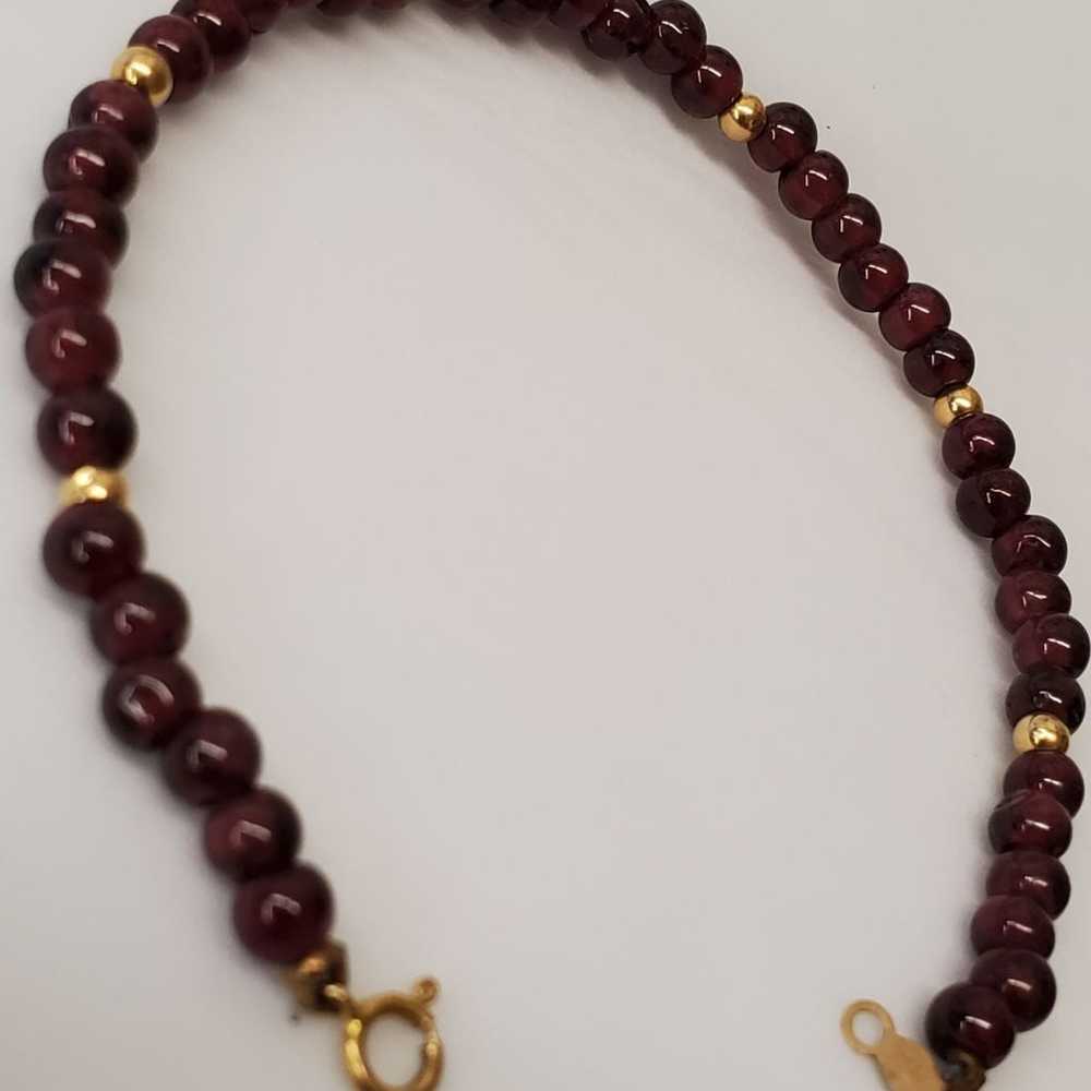 Vintage Garnet bracelet.14kt gold beads - image 2