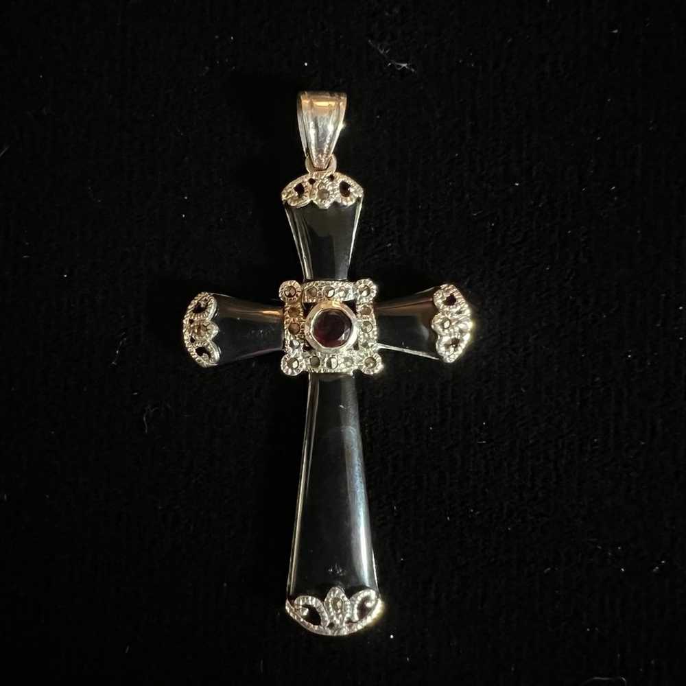 black onyx pendant sterling silver vintage - image 7