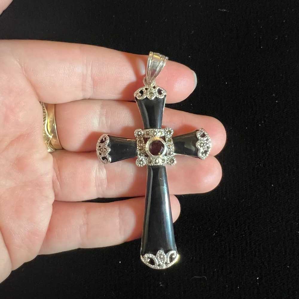 black onyx pendant sterling silver vintage - image 8