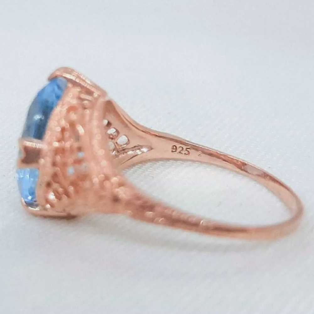 Swiss Blue Topaz Rose Gold 925 Ring - image 10