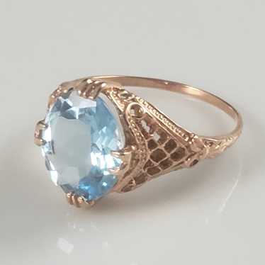 Swiss Blue Topaz Rose Gold 925 Ring - image 1