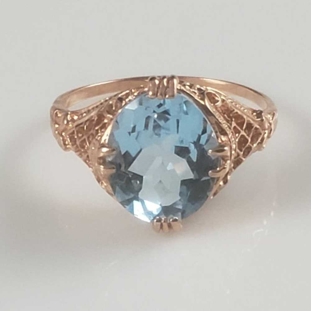 Swiss Blue Topaz Rose Gold 925 Ring - image 2