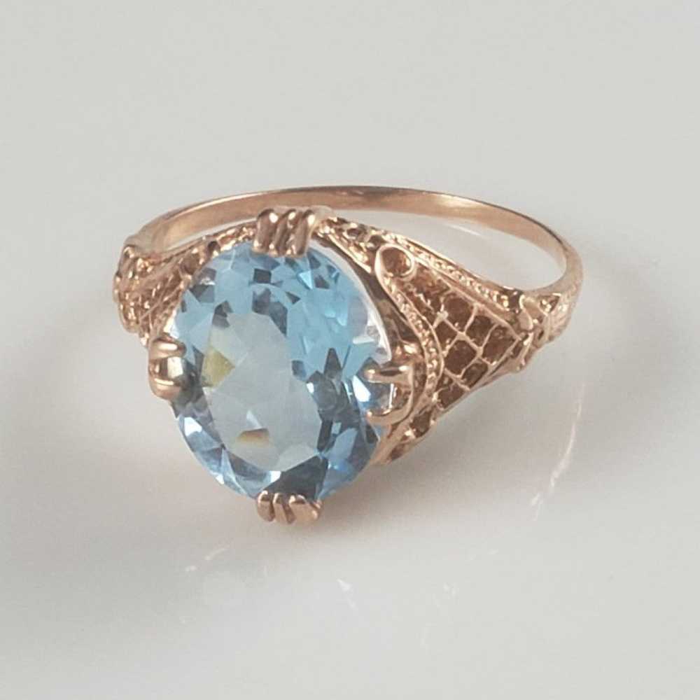 Swiss Blue Topaz Rose Gold 925 Ring - image 3