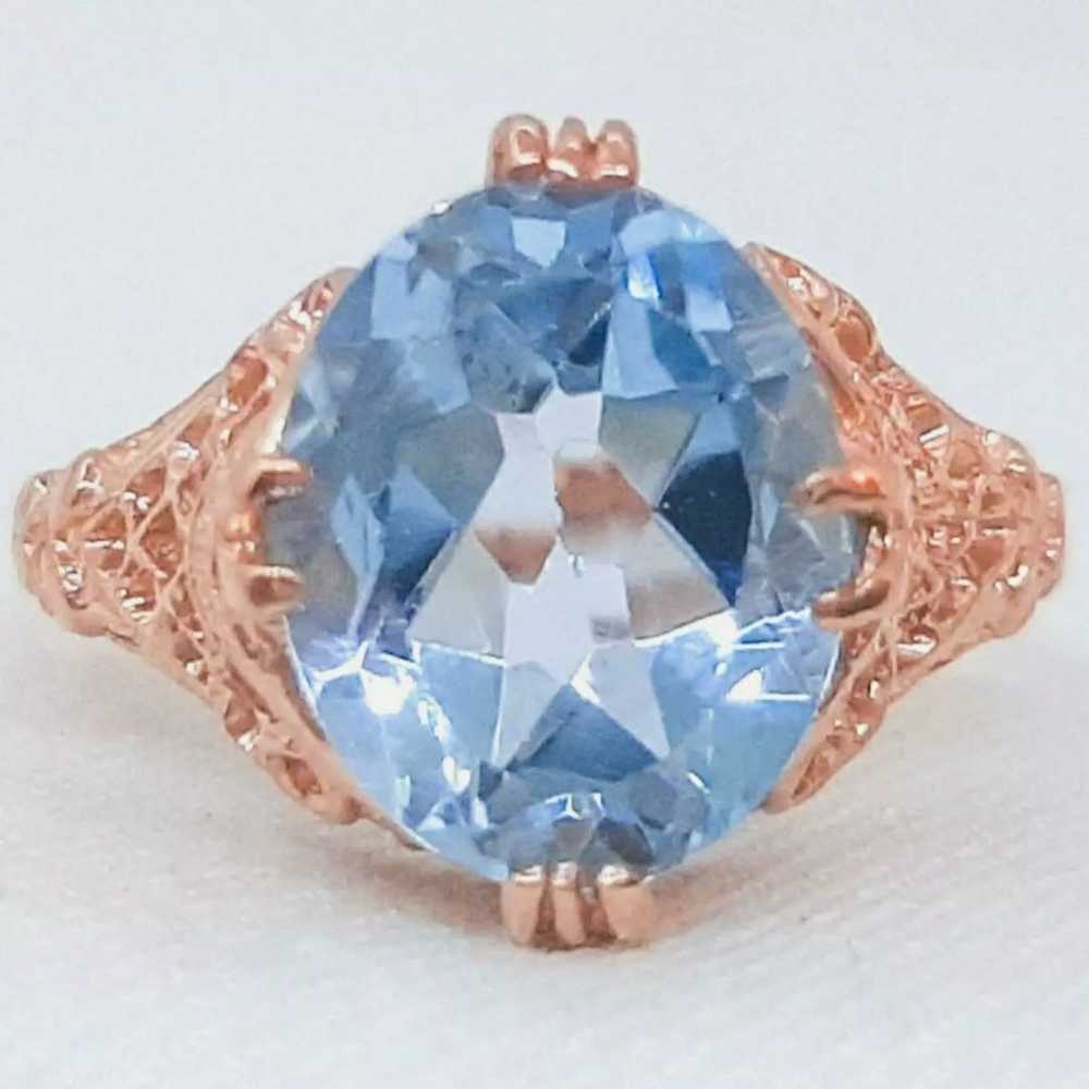 Swiss Blue Topaz Rose Gold 925 Ring - image 5