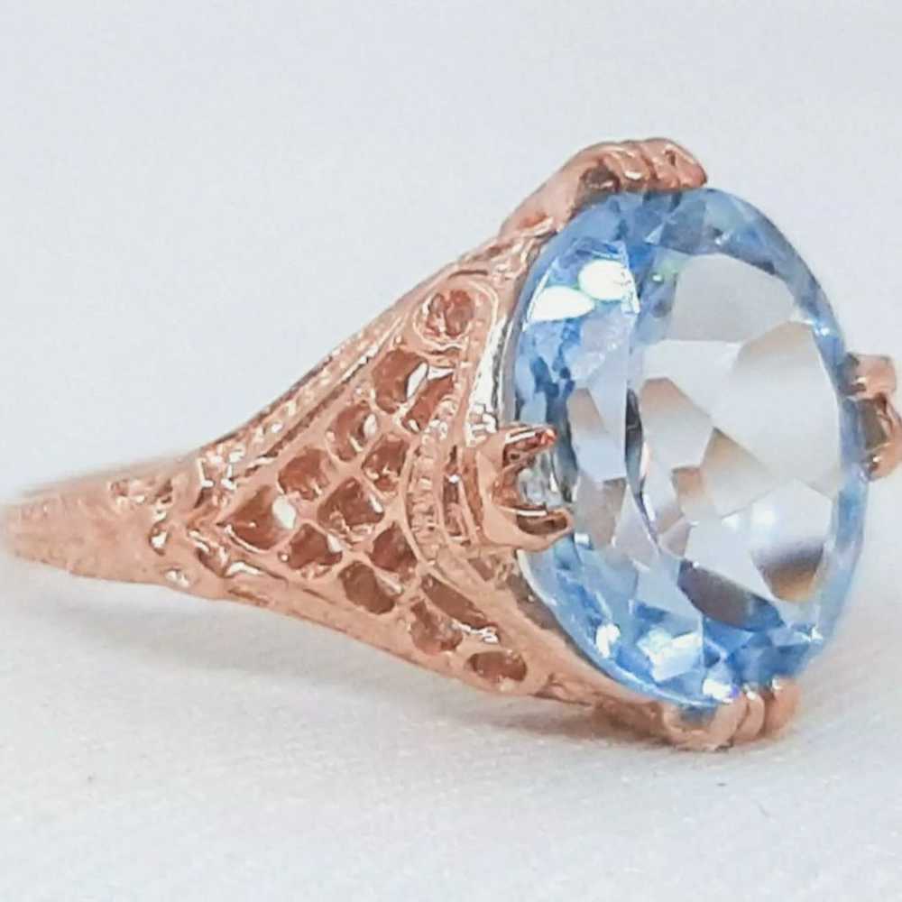 Swiss Blue Topaz Rose Gold 925 Ring - image 6