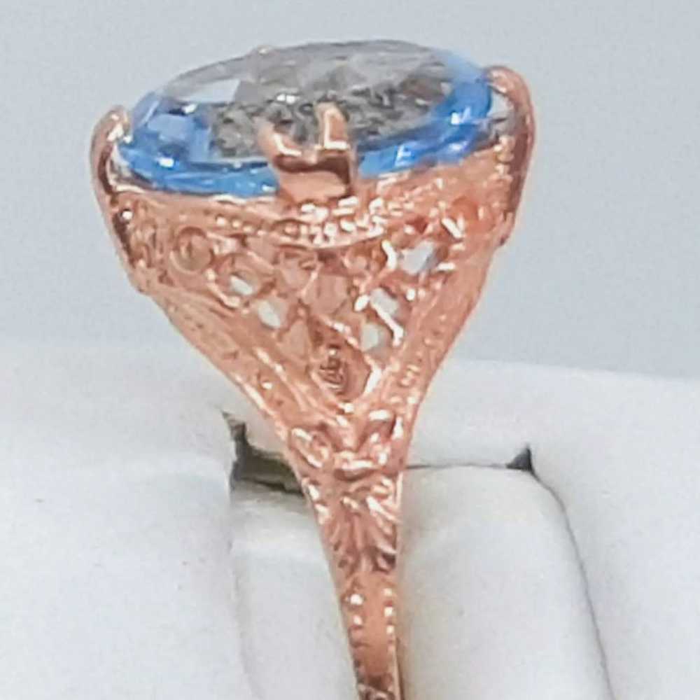 Swiss Blue Topaz Rose Gold 925 Ring - image 7