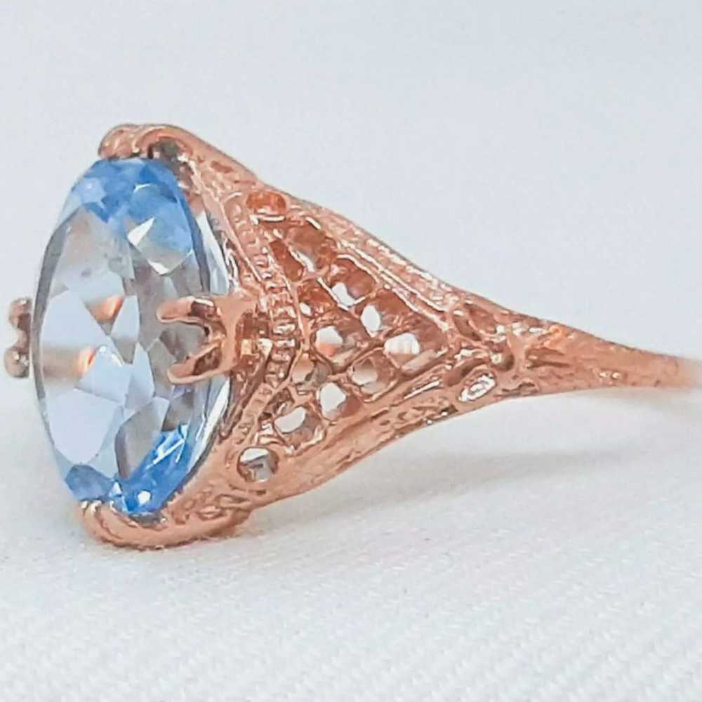 Swiss Blue Topaz Rose Gold 925 Ring - image 9