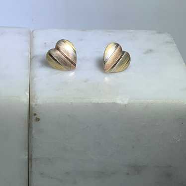 Vtg Solid 14k Tri-Color Gold Heart Earrings - image 1