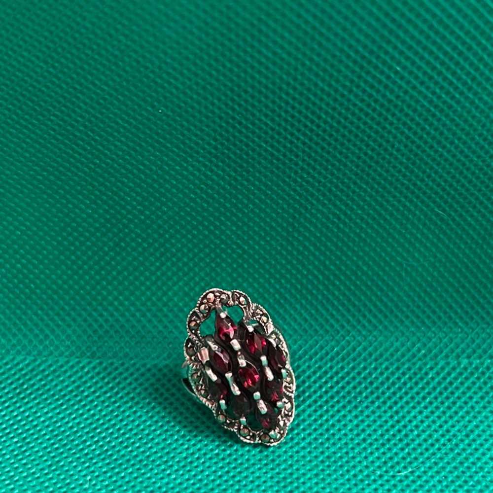 .925 Sterling Silver garnet with marcasite ring - image 9