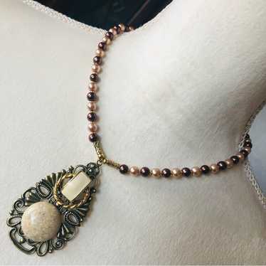 Handcrafted repurpose filigree pendant Czech Pearl