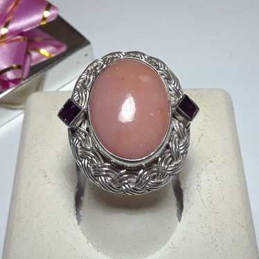 Estate 18X13mm Oval Rhodochrosite &Garnet Sterling