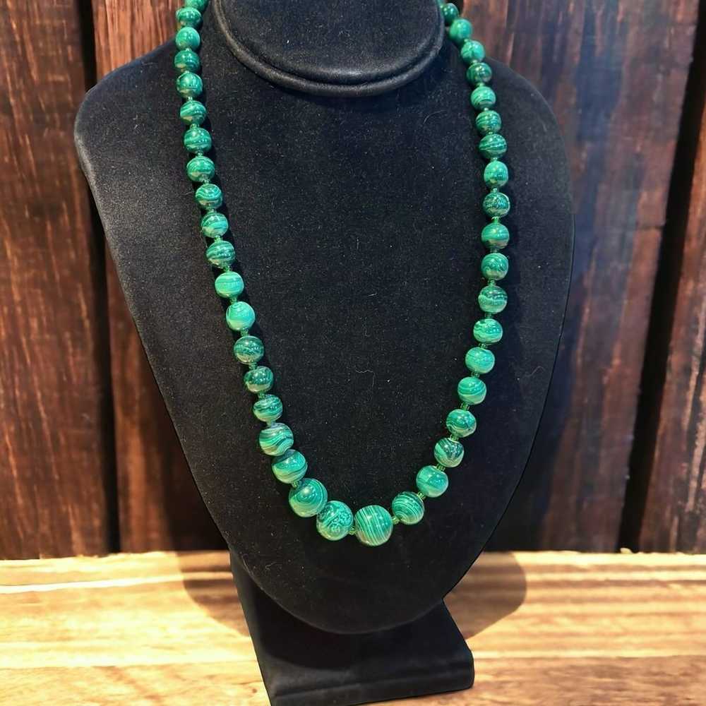 Vintage Natural Malachite Beaded Necklace 18” Ste… - image 2