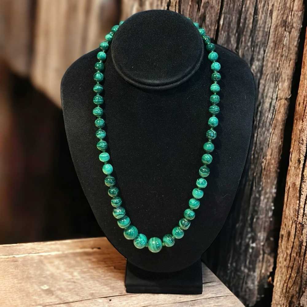 Vintage Natural Malachite Beaded Necklace 18” Ste… - image 3