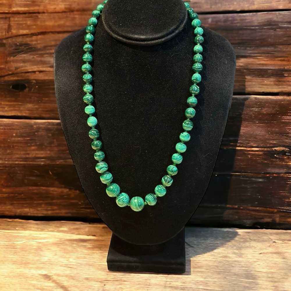 Vintage Natural Malachite Beaded Necklace 18” Ste… - image 4