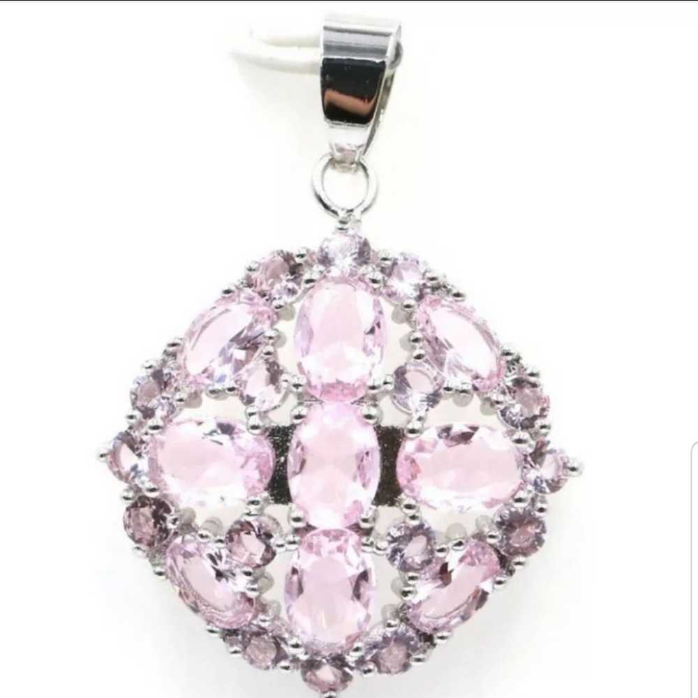 New*Vintage Pink Kunzite Silver Pendant - image 1