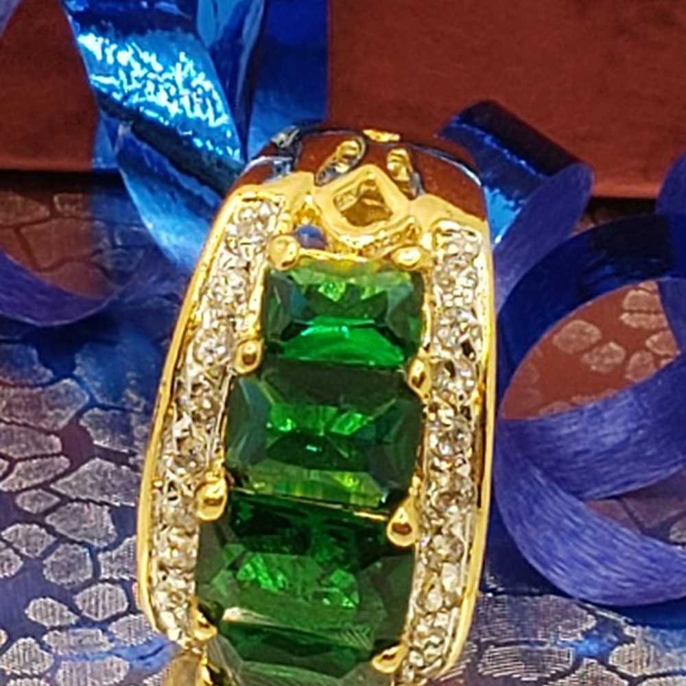 #841, 14K GOLD PLAPED Ring, GREEN Garnet & ZIRCON… - image 2