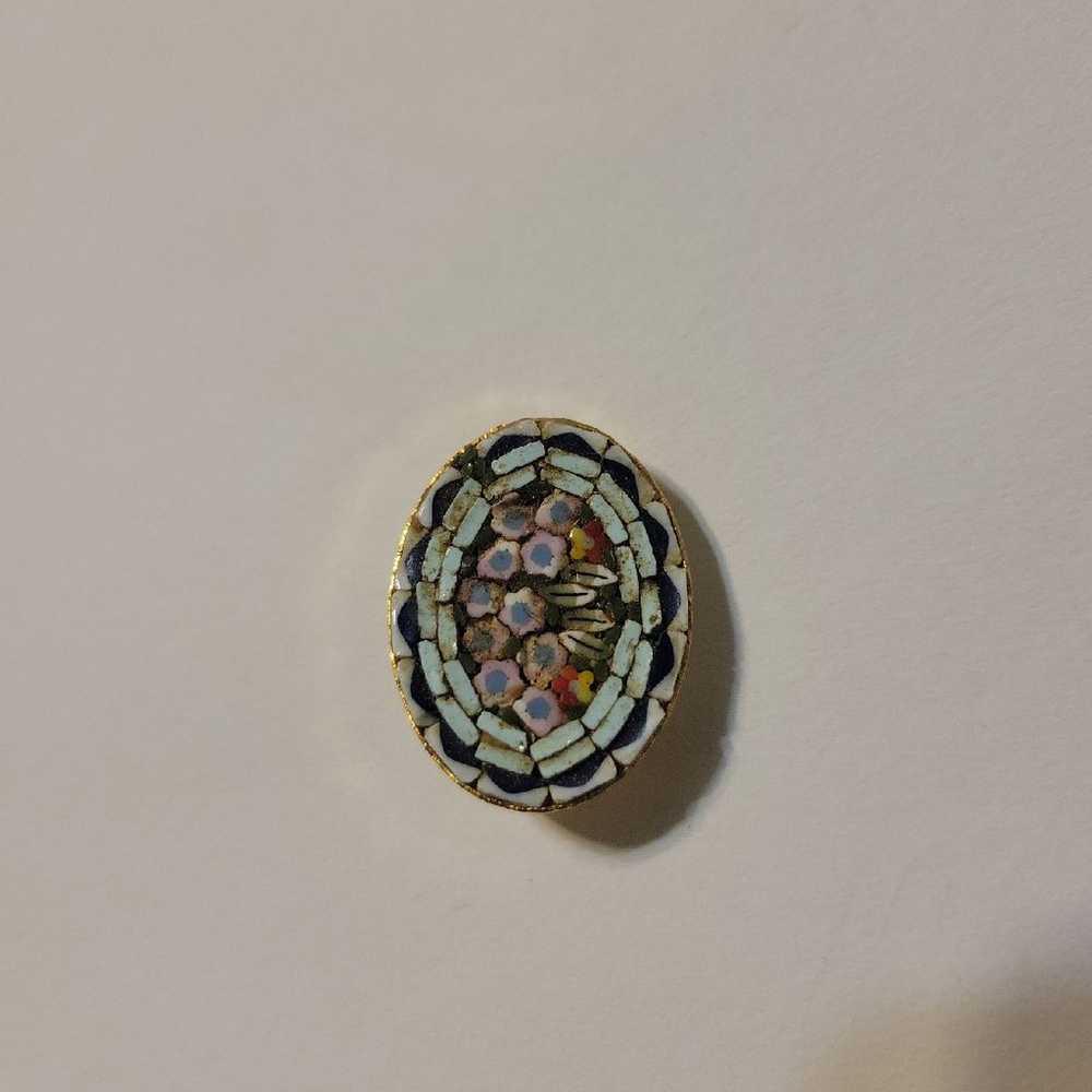 Vintage Mosaic Shell Inlay Brooch - image 2