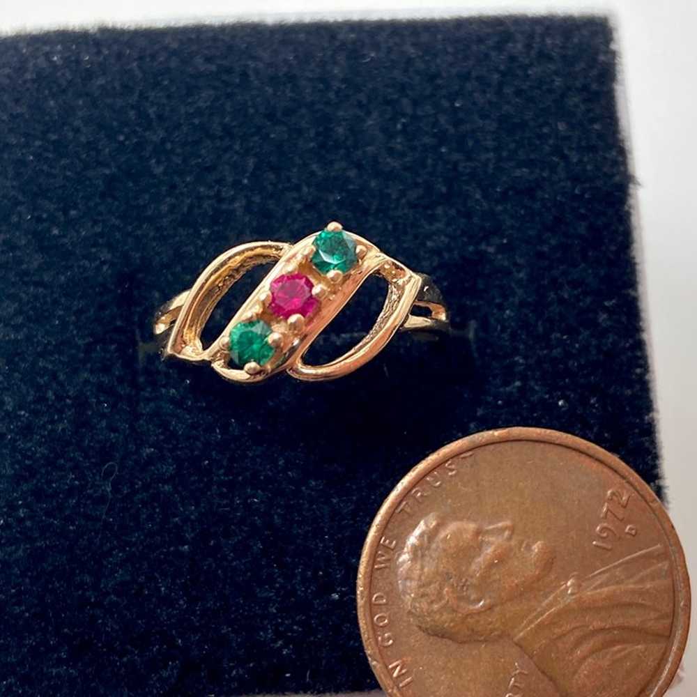 10k Solid Yellow Gold Genuine Red Topaz & Green S… - image 2