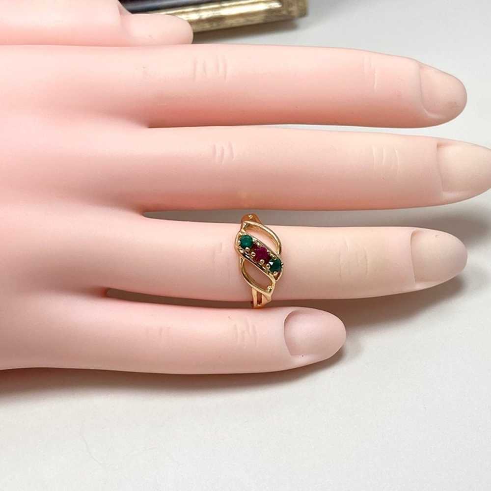 10k Solid Yellow Gold Genuine Red Topaz & Green S… - image 3