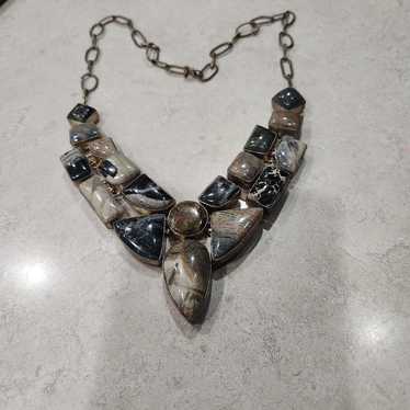 Sterling Silver Jasper Cobochon Statement Necklac… - image 1