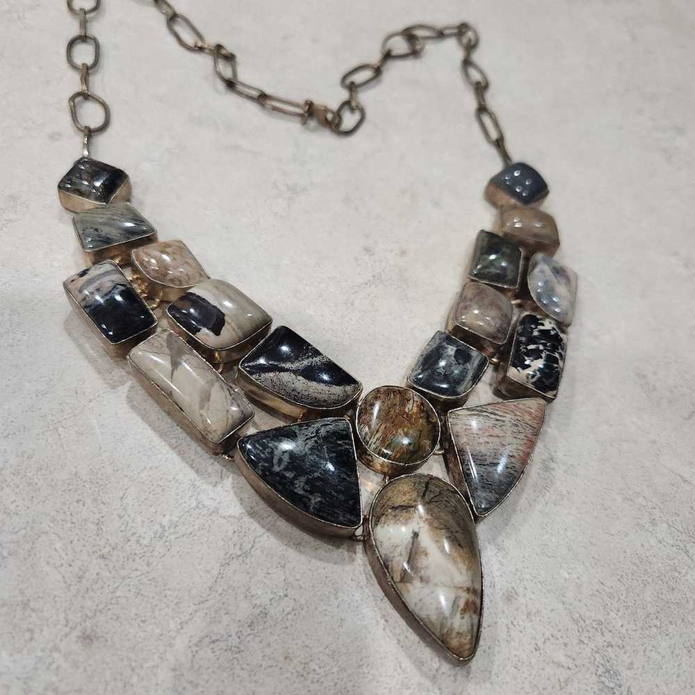 Sterling Silver Jasper Cobochon Statement Necklac… - image 2