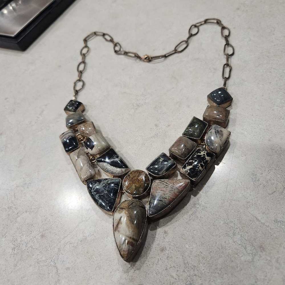 Sterling Silver Jasper Cobochon Statement Necklac… - image 4