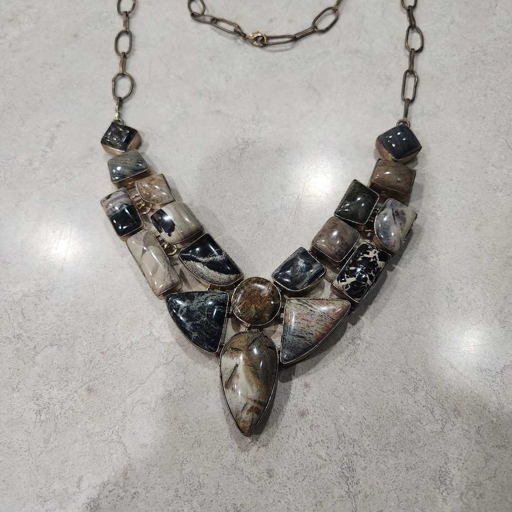 Sterling Silver Jasper Cobochon Statement Necklac… - image 5