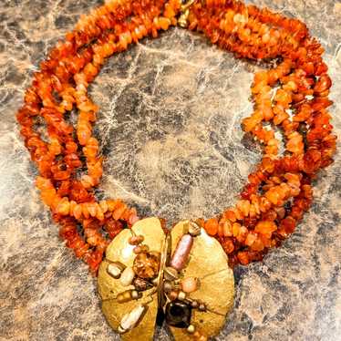 Vintage Carnelian Beaded Statement Necklace - image 1