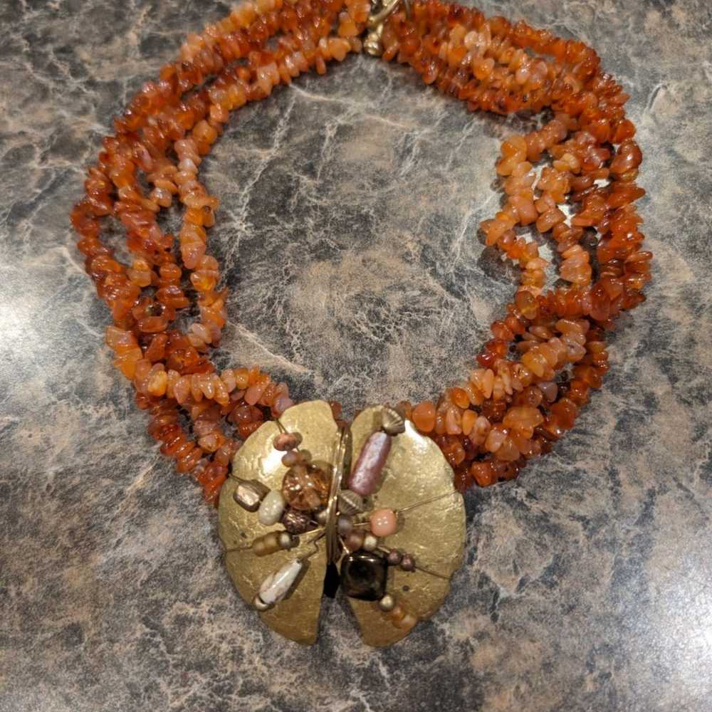 Vintage Carnelian Beaded Statement Necklace - image 2