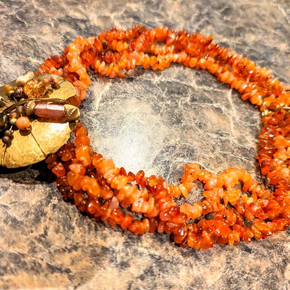 Vintage Carnelian Beaded Statement Necklace - image 3