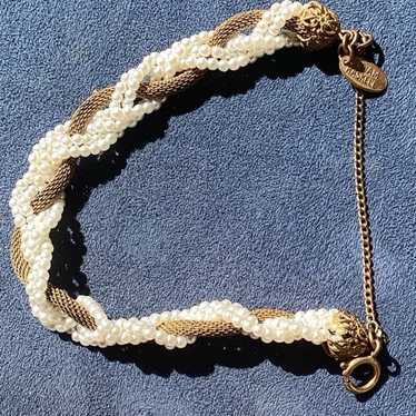 pearl bracelet10.1/2  Gold woven with  natural  f… - image 1