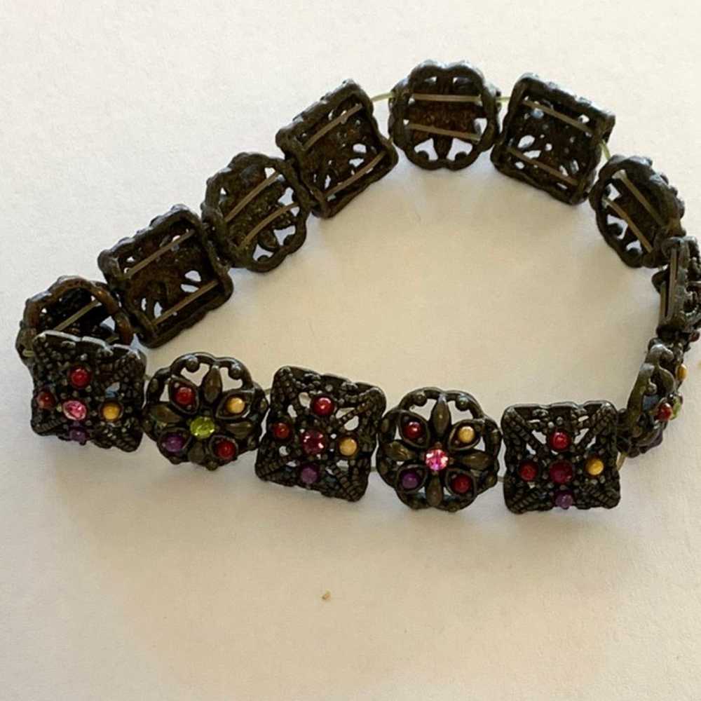 Vtg Stretch Bracelet Color Rhinestones - image 1