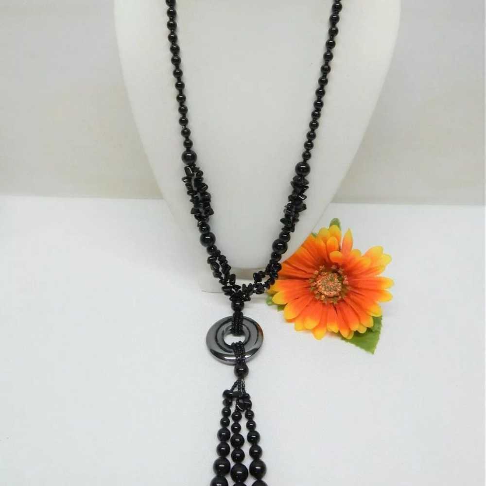 HAND KNOTTED BLACK ONYX & HEMATITE DISC TASSEL PE… - image 4