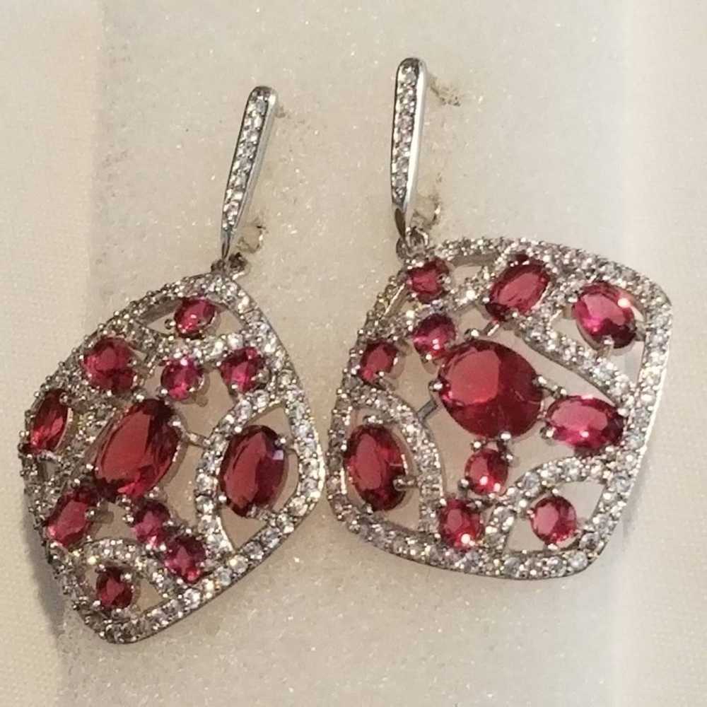 New*Vintge Rhodolite Garnet 925 Earrings - image 5