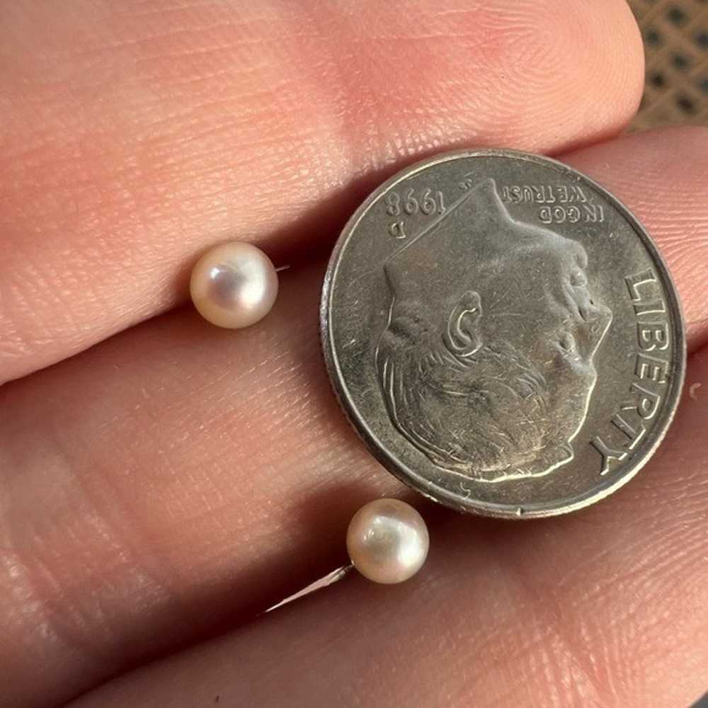 Vintage solid 14k yellow gold genuine pearl stud … - image 6