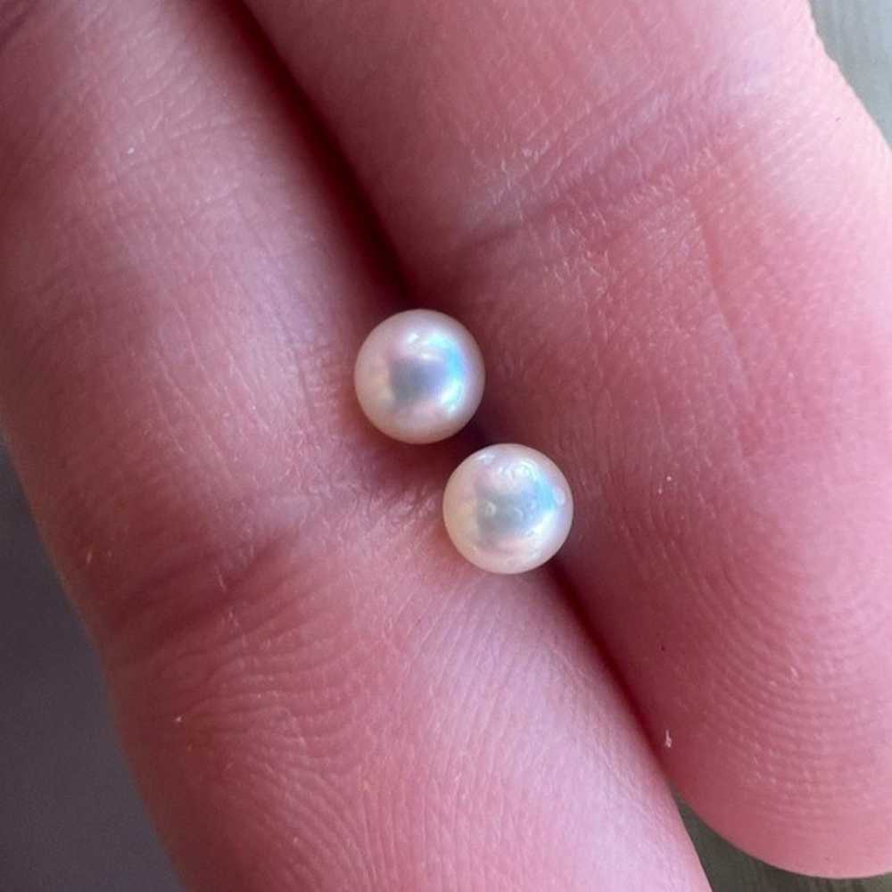 Vintage solid 14k yellow gold genuine pearl stud … - image 9