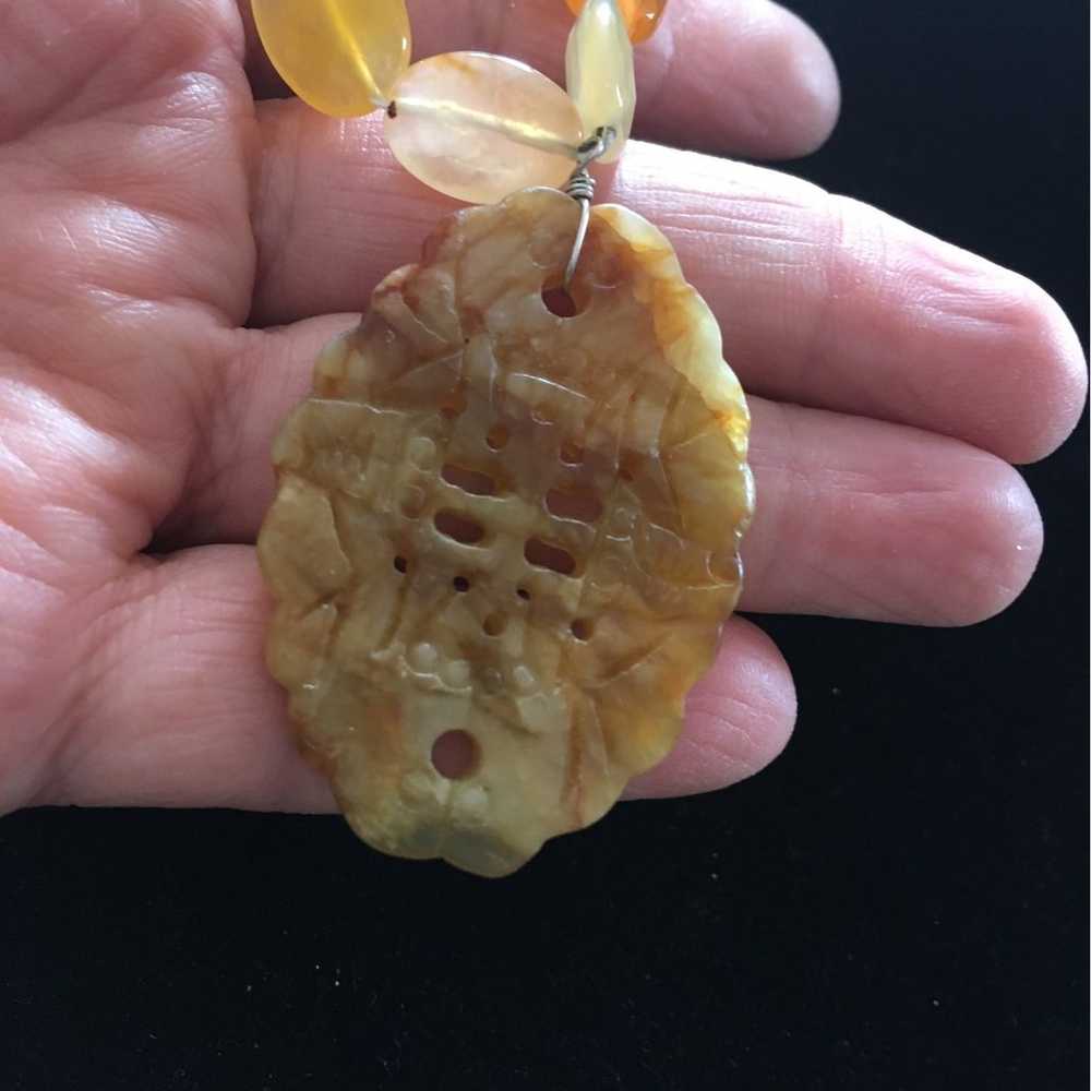 RARE CITRINE QUARTZ CARVED CHINESE PENDANT OVAL F… - image 3