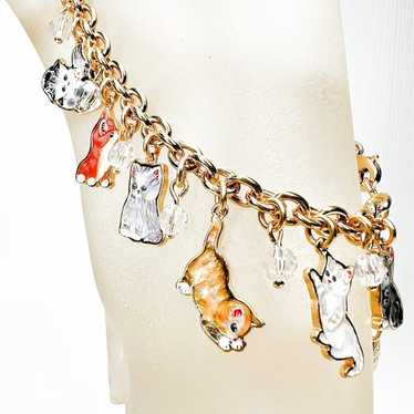 Enamel Cat Charm Bracelet - Bradford Exchange - 1… - image 1