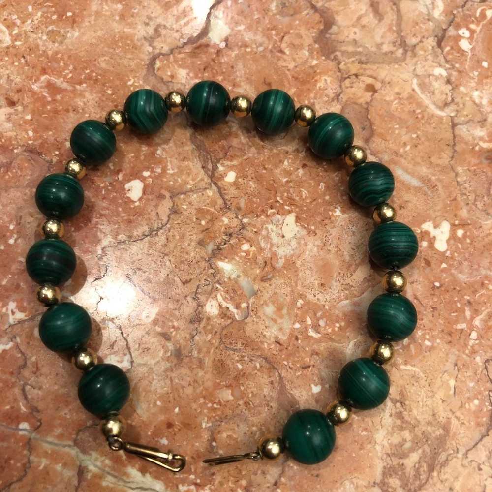 vintage 14 karat gold jade bracelet with - image 1