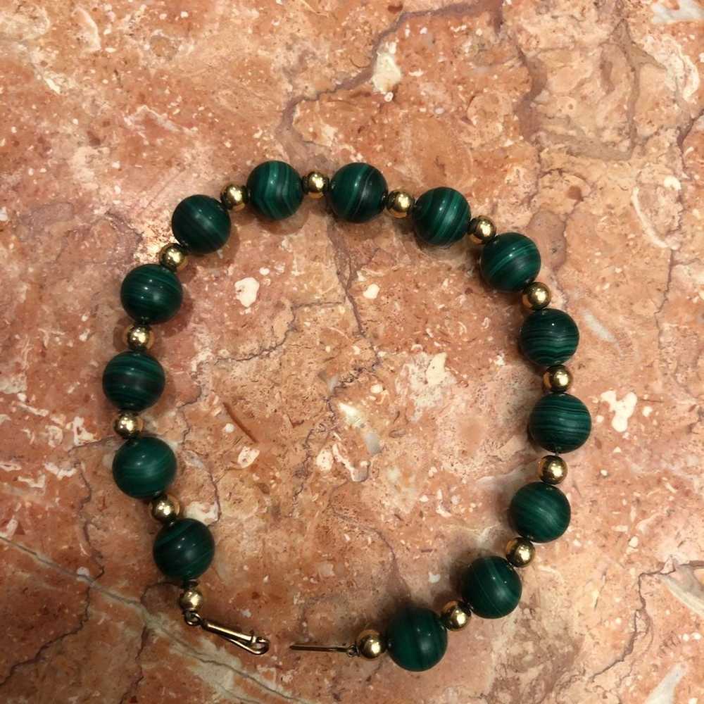 vintage 14 karat gold jade bracelet with - image 2