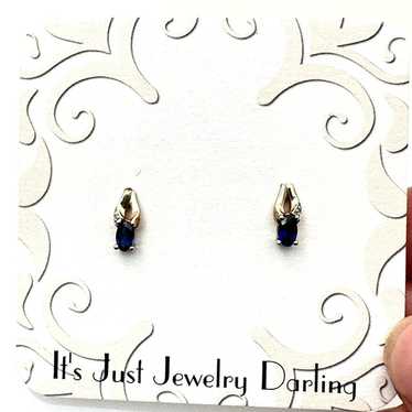 Womens Earrings 10K Yellow Gold Blue Sapphire Dia… - image 1