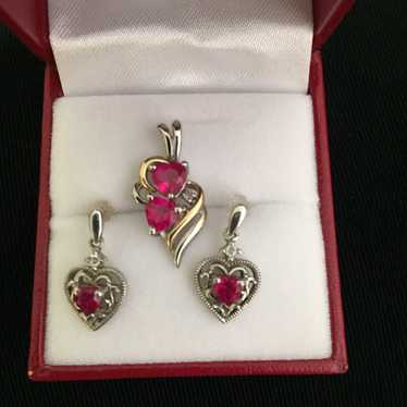 14K SS Ruby Heart Pendant And Earring - image 1