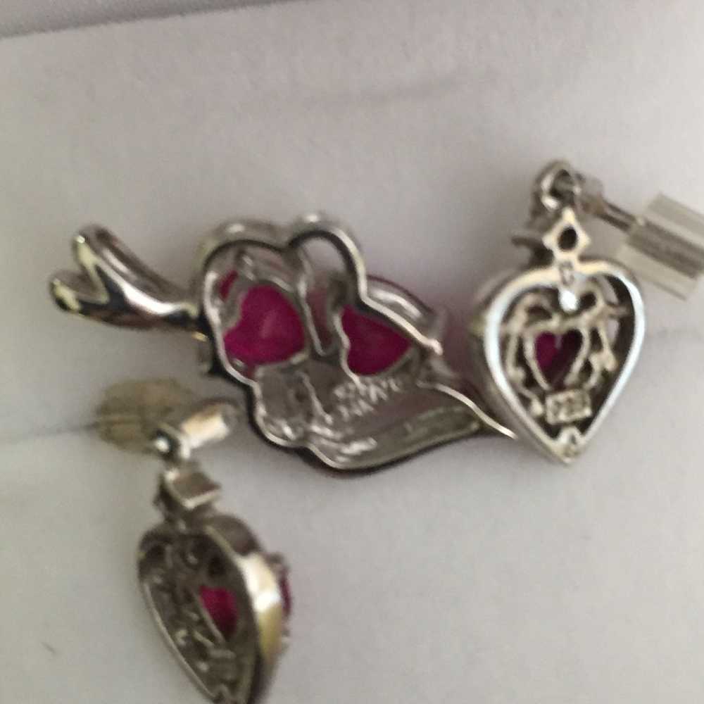 14K SS Ruby Heart Pendant And Earring - image 2