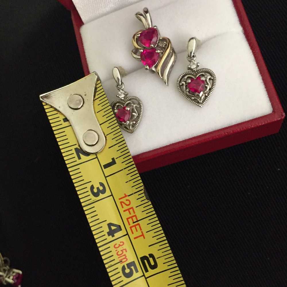 14K SS Ruby Heart Pendant And Earring - image 3