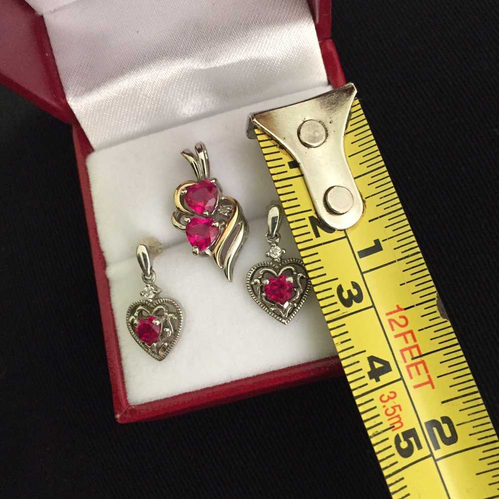 14K SS Ruby Heart Pendant And Earring - image 4