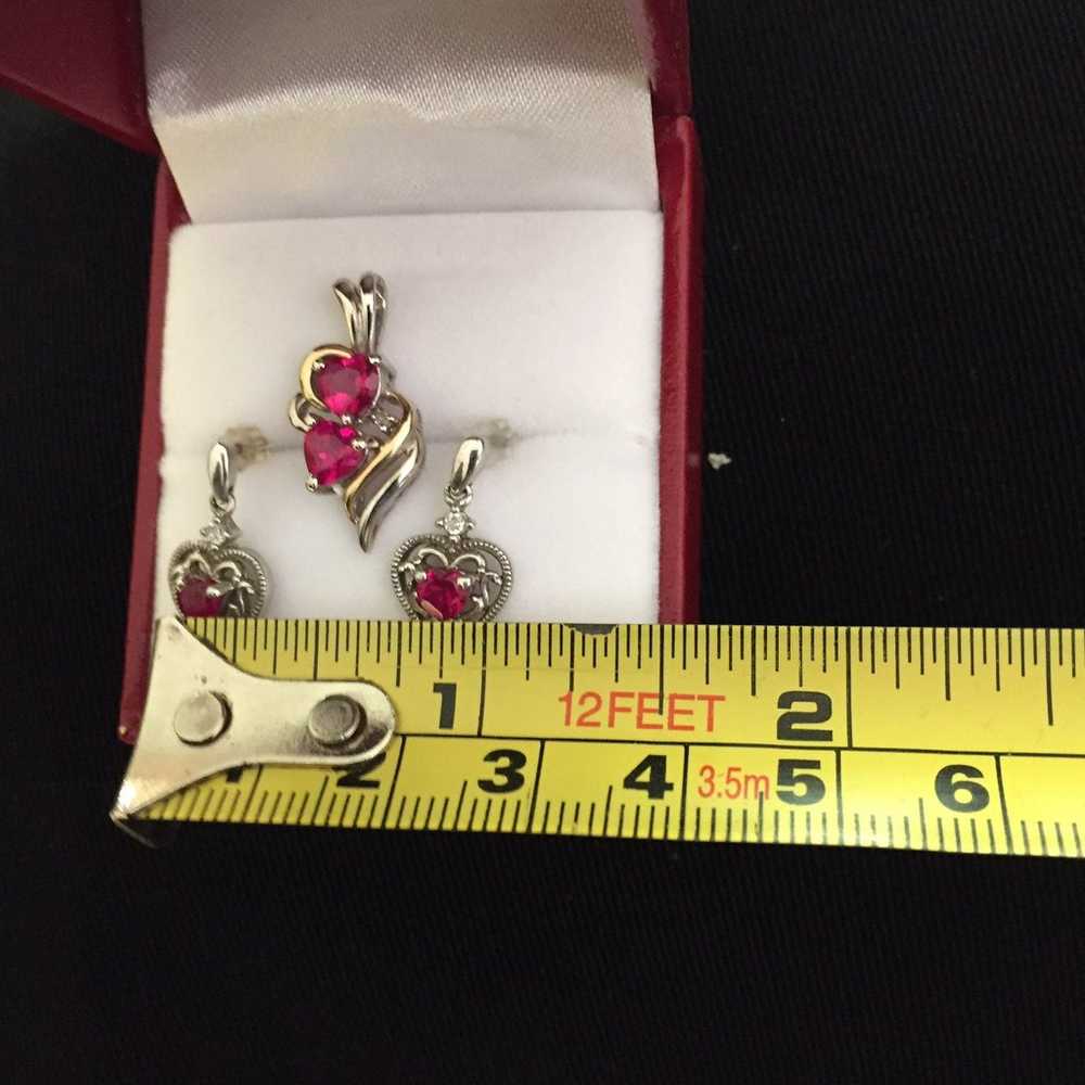 14K SS Ruby Heart Pendant And Earring - image 5