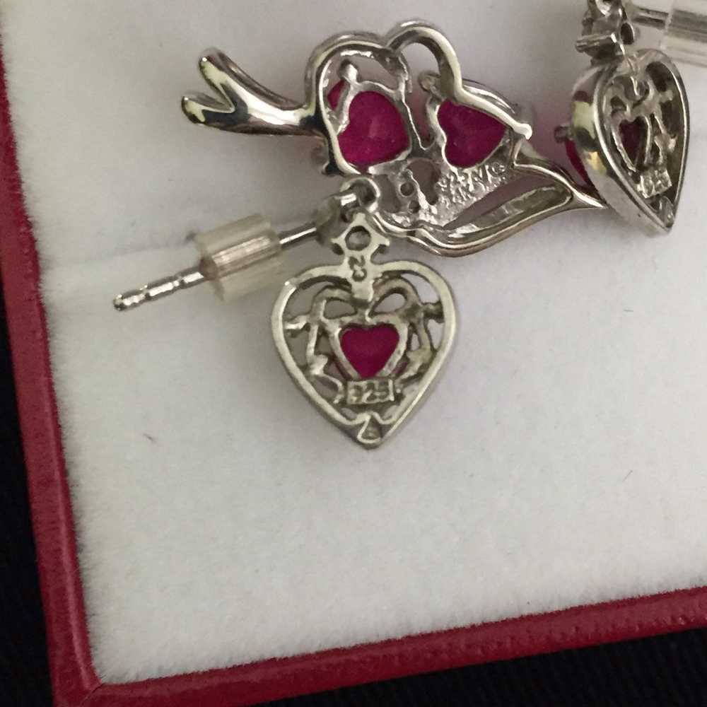 14K SS Ruby Heart Pendant And Earring - image 8