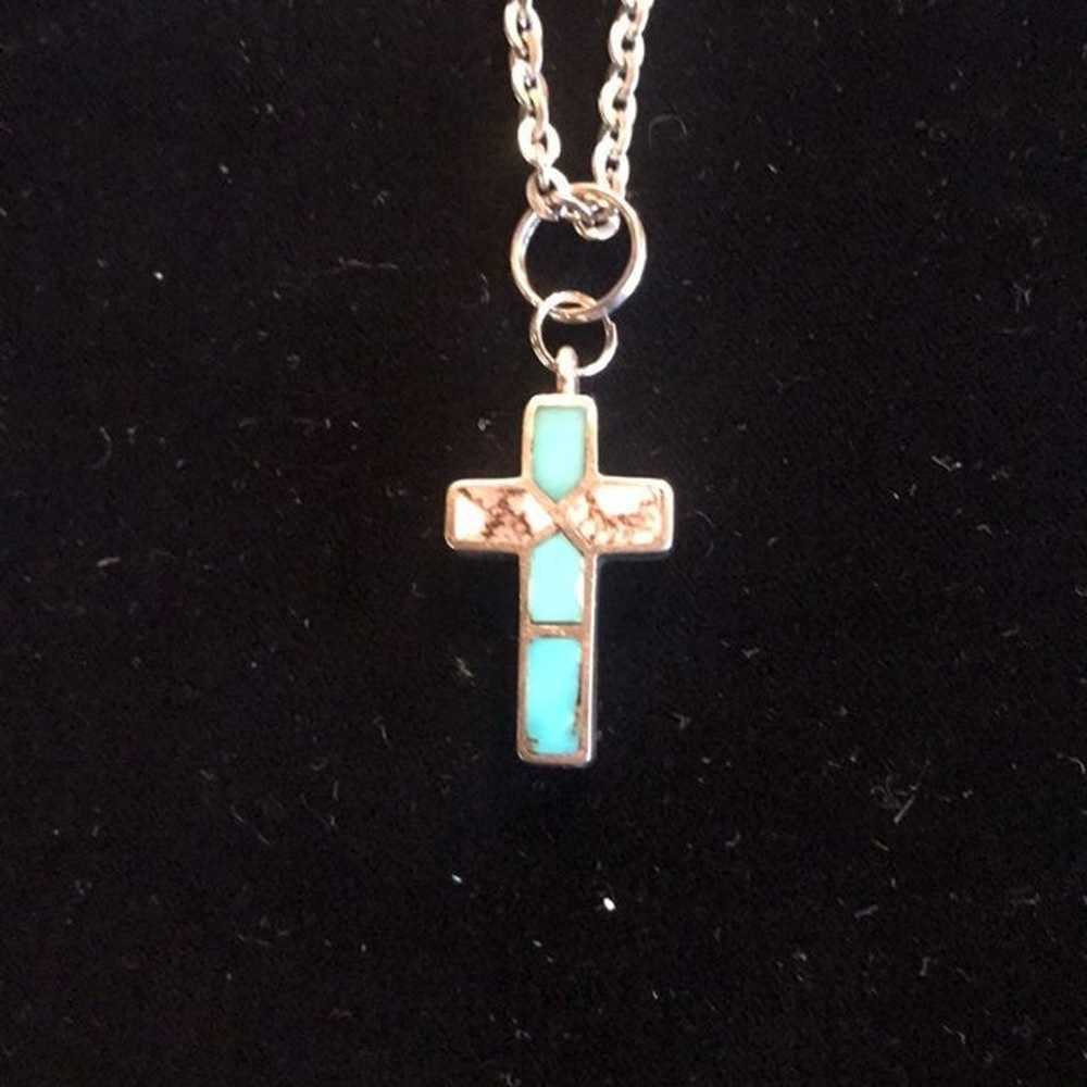 Turquoise silver cross - image 1