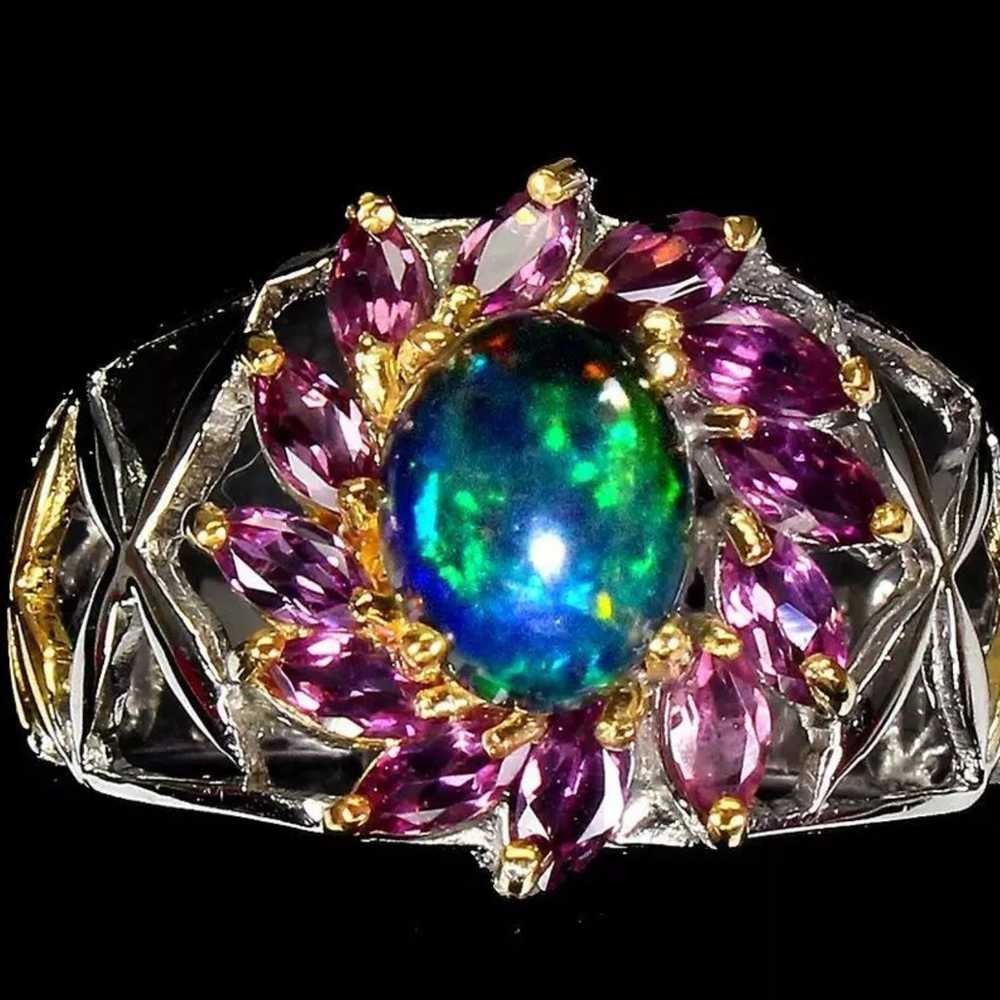 925 Sterling Silver Black Opal & Rhodolite Garnet… - image 7